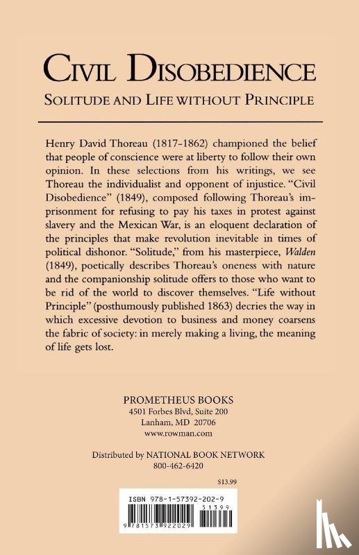 Thoreau, Henry David - Civil Disobedience, Solitude and Life Without Principle