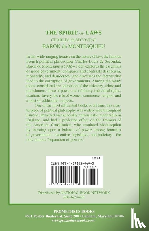 Baron Montesquieu, Charles De Secondat - The Spirit of Laws