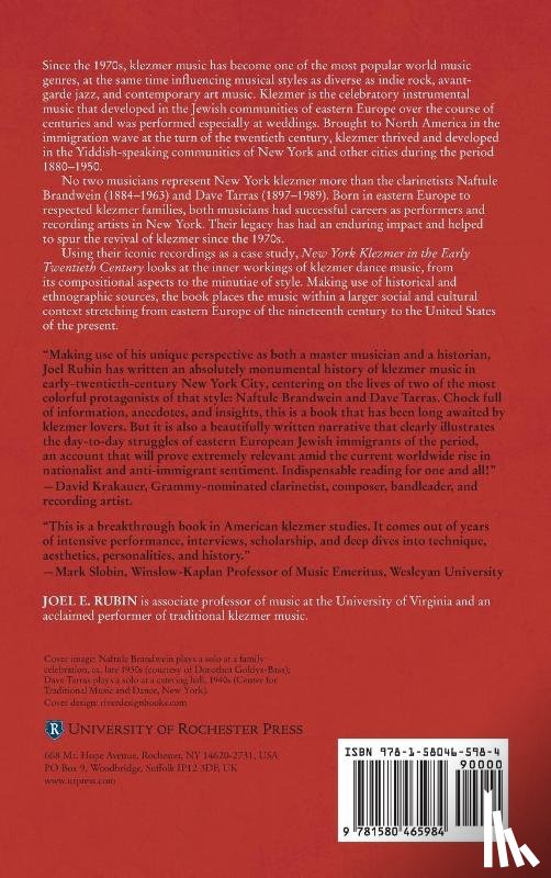 Rubin, Professor Joel E. (Royalty Account) - New York Klezmer in the Early Twentieth Century