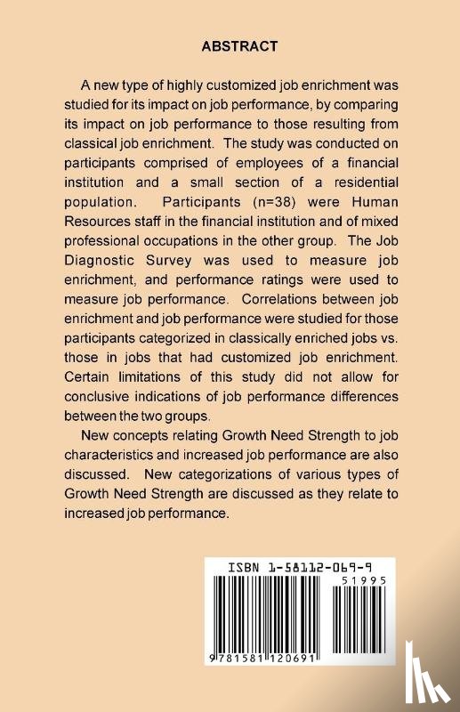 Feder, Ira - Customized Job Enrichment and Its Effect on Job Performance