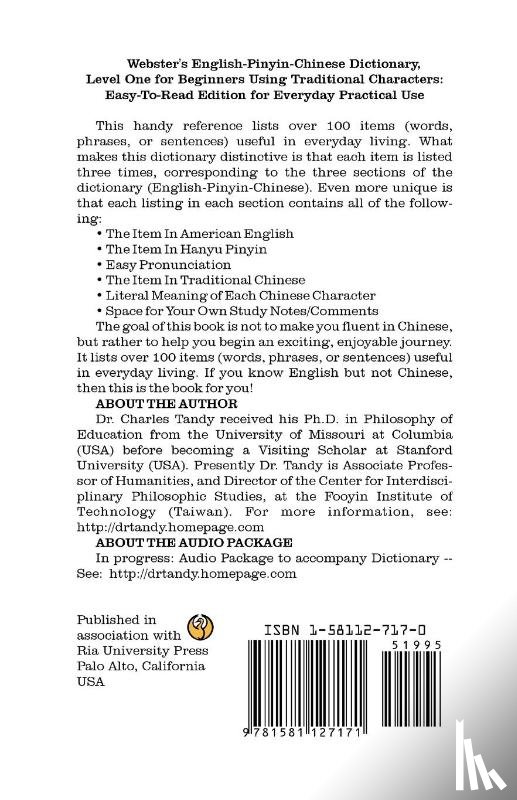 Tandy, Charles - Webster's English-Pinyin-Chinese Dictionary, Level One for Beginners Using Traditional Characters