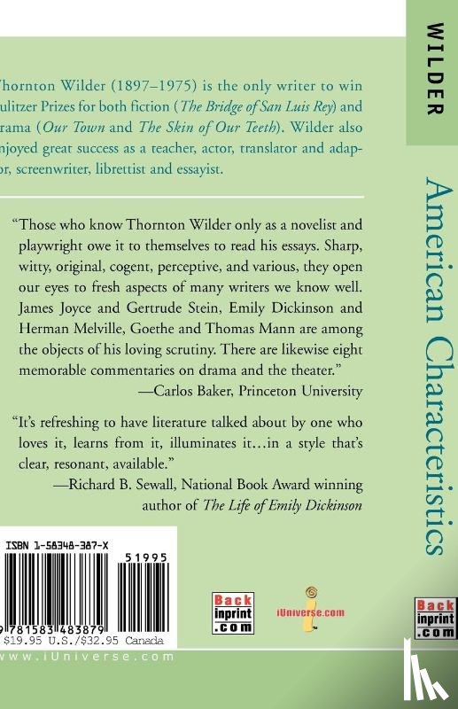 Wilder, Thornton - American Characteristics and Other Essays
