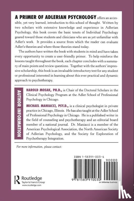 Mosak, Harold, Maniacci, Michael - Primer of Adlerian Psychology
