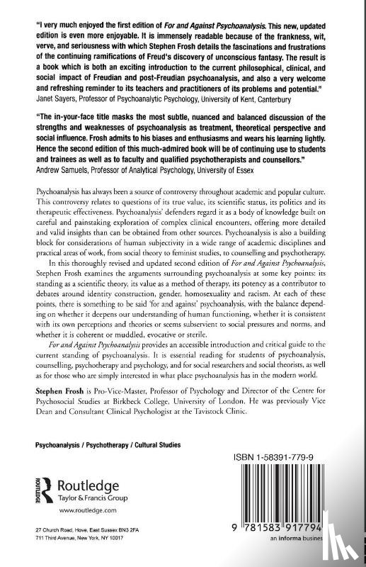 Frosh, Stephen (Birkbeck College - For and Against Psychoanalysis