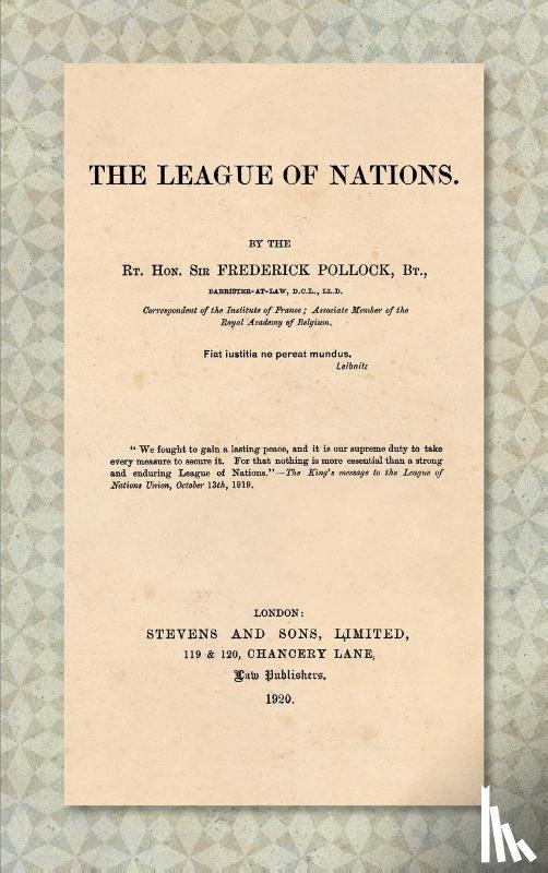 Pollock, Sir Frederick - The League of Nations [1920]