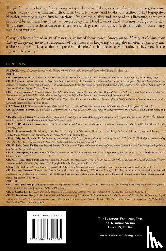 Hoeflich, Michael H - Sources of the History of the American Law of Lawyering