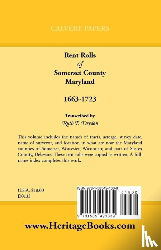 Dryden, Ruth T - Rent Rolls of Somerset County, Maryland, 1663-1723