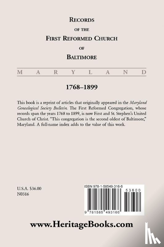 unknown - Records of the First Reformed Church of Baltimore, 1768-1899
