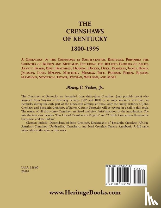 Peden, Henry C - The Crenshaws of Kentucky, 1800-1995