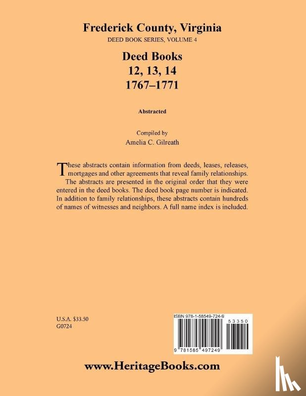 Gilreath, Amelia C - Frederick County, Virginia, Deed Book Series, Volume 4, Deed Books 12, 13, 14