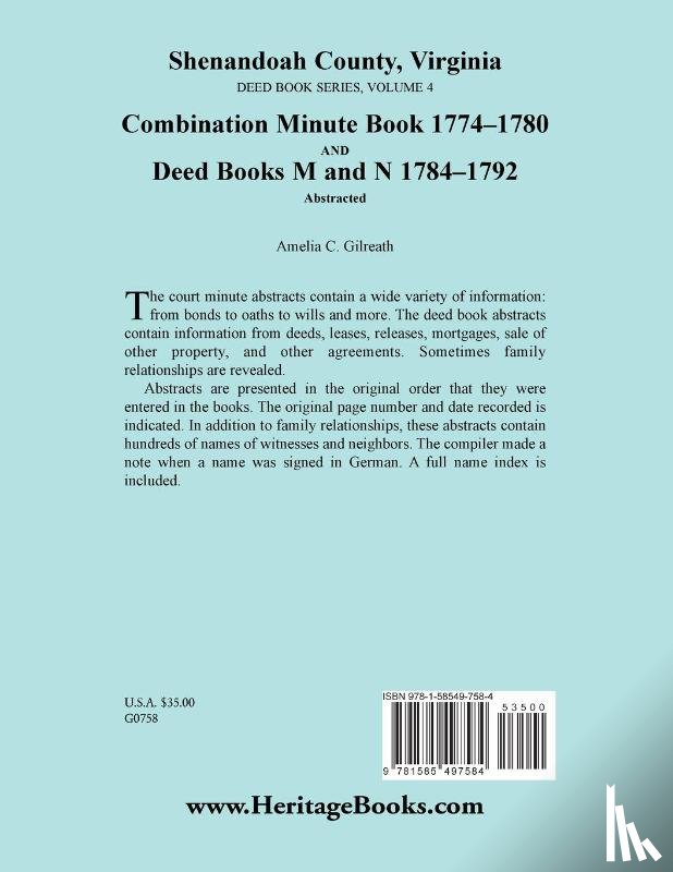 Gilreath, Amelia C - Shenandoah County, Virginia, Deed Book Series, Volume 4, Combination Minute Book 1774-1780 and Deed Books M and N 1784-1792