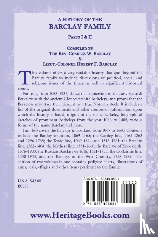 Barclay, Charles W, Barclay, Hubert F - A History Of The Barclay Family, Parts 1 and 2