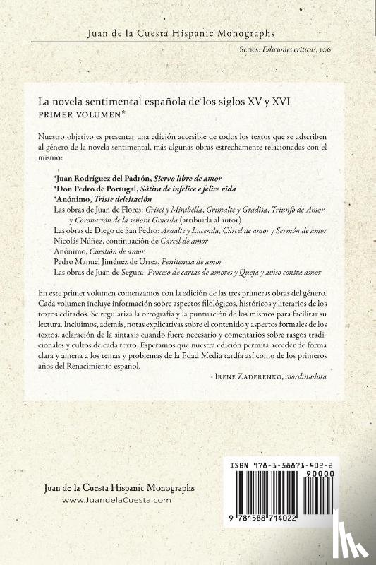  - La novela sentimental española de los siglos XV y XVI (V. 1, PB)