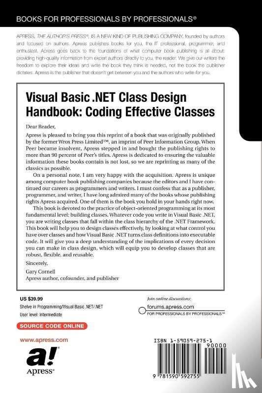 Olsen, Geir, Allison, Damon, Speer, James - Visual Basic .NET Class Design Handbook