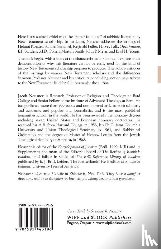 Neusner, Professor of Religion Jacob - Rabbinic Literature and the New Testament