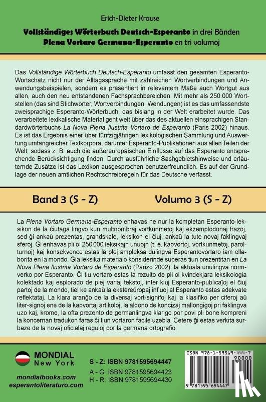 Krause, Erich-Dieter - Vollständiges Wörterbuch Deutsch-Esperanto in drei Bänden. Band 3 (S-Z)