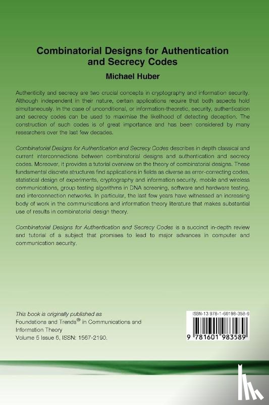 Huber, Michael - Combinatorial Designs for Authentication and Secrecy Codes