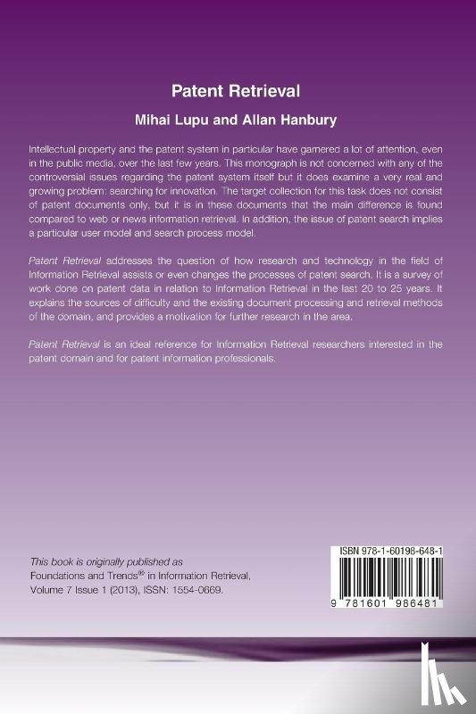 Lupu, Mihai, Hanbury, Allan - Patent Retrieval