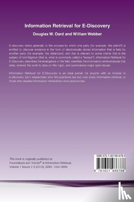 Oard, Douglas W., Webber, William - Information Retrieval for E-Discovery