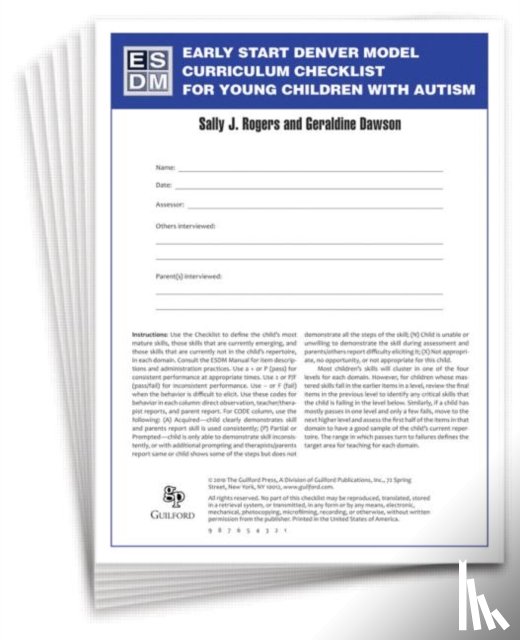 Rogers, Sally J. (University of California, Dawson, Geraldine (Duke University - Early Start Denver Model Curriculum Checklist for Young Children with Autism, Set of 15 Checklists, Each a 16-Page Two-Color Booklet