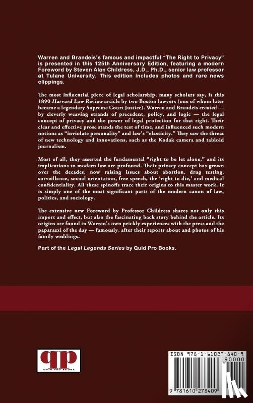 Warren, Samuel D, Brandeis, Louis D - The Right to Privacy