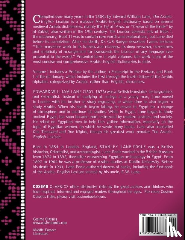 Lane, Edward W, Lane-Poole, Stanley - An Arabic-English Lexicon (in Eight Volumes), Vol. I