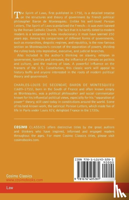 Baron De Montesquieu, Charles - The Spirit of Laws