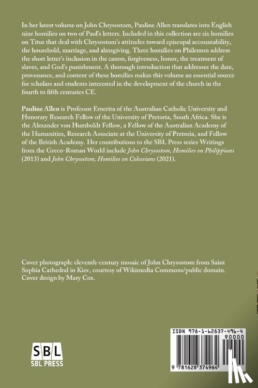 Allen, Pauline - John Chrysostom, Homilies on Titus and Philemon