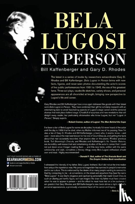 Kaffenberger, Bill, Rhodes, Gary D - Bela Lugosi in Person (hardback)