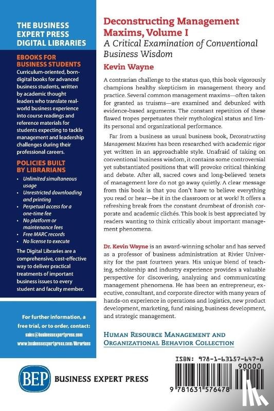Wayne, Kevin - Deconstructing Management Maxims, Volume I