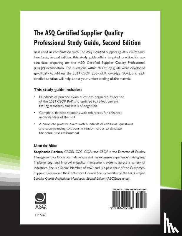 Parker, Stephanie - The ASQ Certified Supplier Quality Professional Study Guide