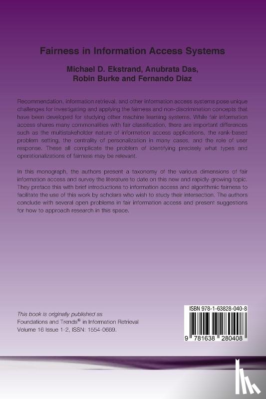 Ekstrand, Michael D., Das, Anubrata, Burke, Robin, Diaz, Fernando - Fairness in Information Access Systems