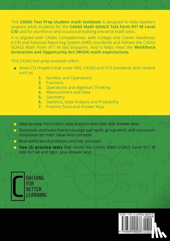 Coaching for Better Learning - CASAS Test Prep Student Book for Math GOALS Form 917 M Level C/D