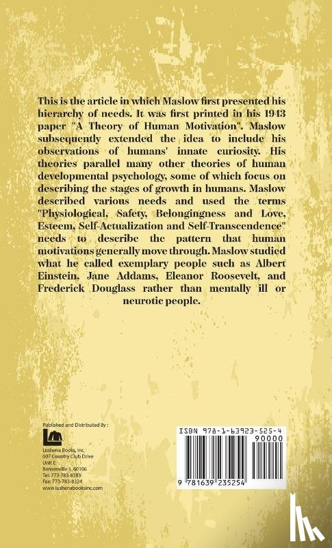 by Abraham H. Maslow - A Theory Of Human Motivation Hardcover