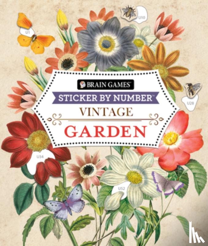 Publications International Ltd - Brain Games - Sticker by Number - Vintage: Garden (28 Images to Sticker)