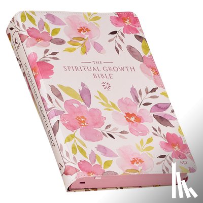 Christianart Gifts - The Spiritual Growth Bible, Study Bible, NLT - New Living Translation Holy Bible, Faux Leather, Pink Purple Printed Floral