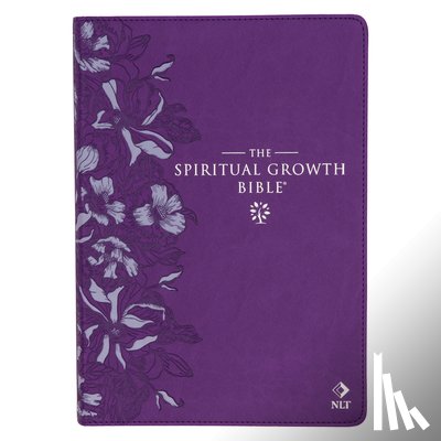 Christianart Gifts - The Spiritual Growth Bible, Study Bible, NLT - New Living Translation Holy Bible, Faux Leather, Purple Debossed Floral