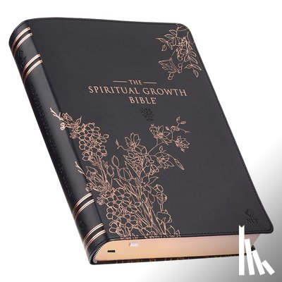 Christianart Gifts - The Spiritual Growth Bible, Study Bible, NLT - New Living Translation Holy Bible, Faux Leather, Black Rose Gold Debossed Floral