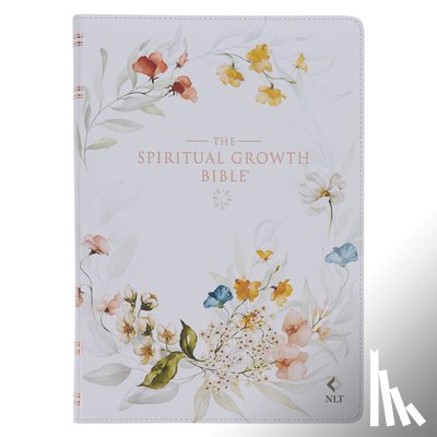Christianart Gifts - The Spiritual Growth Bible, Study Bible, NLT - New Living Translation Holy Bible, Faux Leather, White Printed Floral