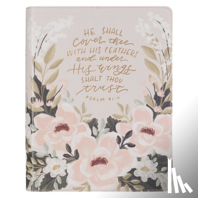 Christian Art Gifts - KJV Bible Note-Taking Faux Leather Under His Wings, Cream Floral Printed Ps. 91:4