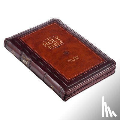  - KJV Holy Bible, Compact Faux Leather Red Letter Edition - Ribbon Marker, King James Version, Burgundy/Saddle Tan, Zipper Closure