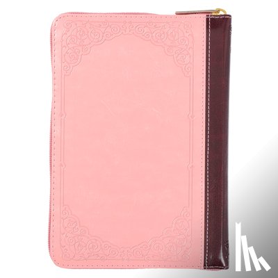  - KJV Holy Bible, Compact Faux Leather Red Letter Edition - Ribbon Marker, King James Version, Pink/Burgundy, Zipper Closure