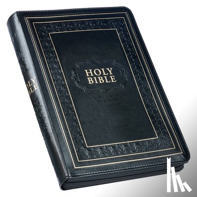 Christian Art Gifts - KJV Holy Bible, Giant Print Full-Size Faux Leather W/Thumb Index & Ribbon Marker, Red Letter Edition, King James Version, Black, Zipper Closure