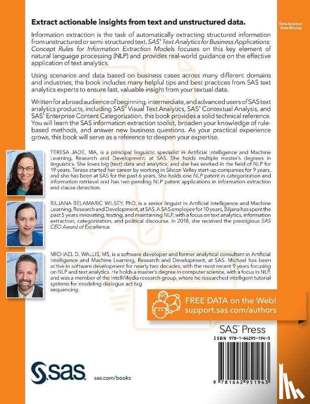 Jade, Teresa, Belamaric-Wilsey, Biljana, Wallis, Michael - SAS Text Analytics for Business Applications