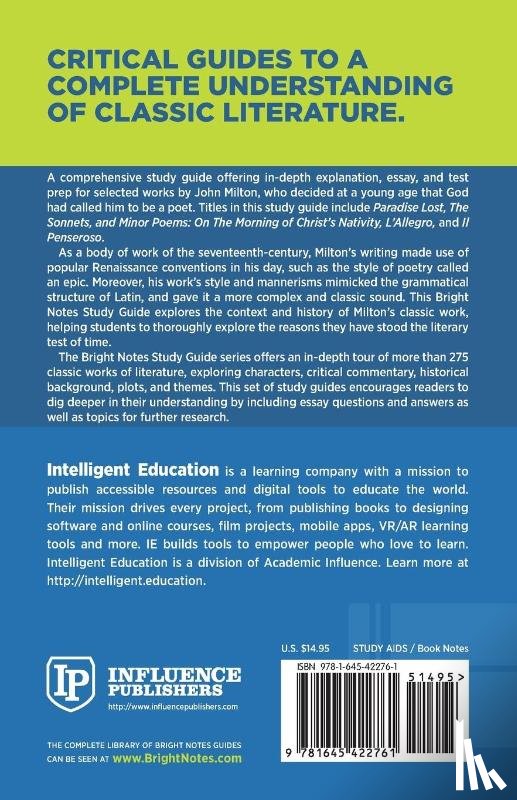 Intelligent Education - Study Guide to Paradise Lost and Other Works by John Milton