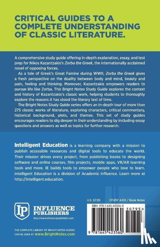 Intelligent Education - Study Guide to Zorba the Greek by Nikos Kazantzakis