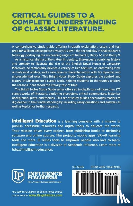 Intelligent Education - Study Guide to Henry IV, Part 1 by William Shakespeare