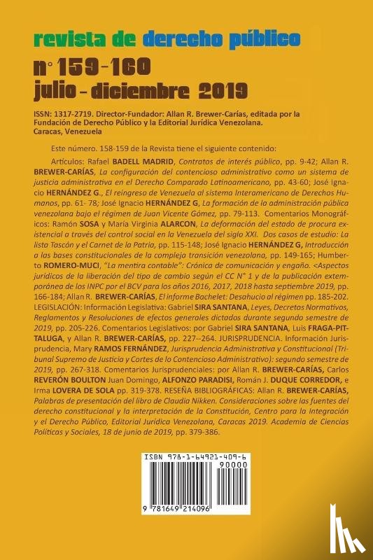 Brewer-Carías, Allan R. - REVISTA DE DERECHO PUBLICO (Venezuela), No. 159-160, julio-diciembre 2019