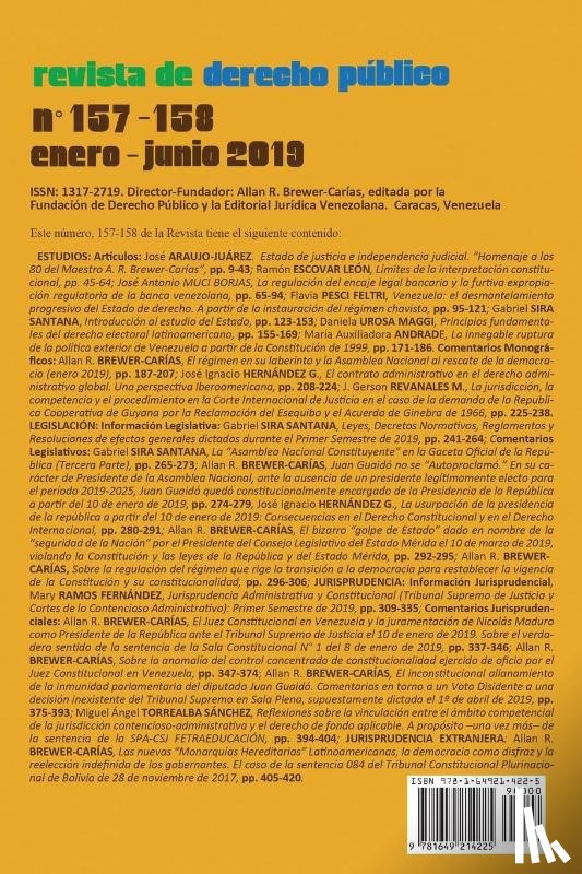 Brewer-Carías, Allan R. - REVISTA DE DERECHO PUBLICO (Venezuela), No. 157-158, enero-junio 2019