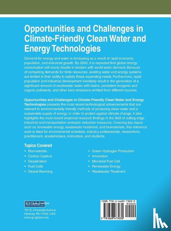  - Opportunities and Challenges in Climate-Friendly Clean Water and Energy Technologies